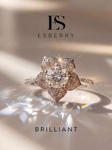 ESBERRY 1件莫桑鑽訂婚戒指、婚戒、永恆戒指、承諾戒指、週年紀念戒指，女性奢華珠寶禮物 - 銀色 - 查看 2