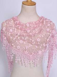 1PC Women's Fashion Floral Lace Triangle Scarf Headscarf - Baby Pink - View 5