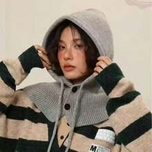 One-Piece Hood & Neck Warmer Set, Drawstring Button Windproof Hood, Suitable For Daily Street Travel Outdoor Cold Weather, Unisex Fashion Headwear - A - View 5