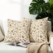 2 vỏ gối hoa nhí vintage màu nâu, in phẳng 2D một mặt, 45x45cm (18x18in), vải polyester mềm mại thoải mái, khóa kéo, giặt máy được, phù hợp trang trí phòng khách phòng ngủ trong nhà (chỉ bao gồm vỏ gối, không kèm ruột gối) - Nhiều màu - Xem 8