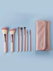 7pcs Small Grape Makeup Brush Set With PU Slot Storage Bag, Gradient Soft Bristles, Fluffy And Skin-Friendly, Non-Irritating, Picks Up Powder Gently With Minimal Fallout, Suitable For Daily Home Light Makeup, Easily Complete Basic Full Face Makeup - Multicolor - View 2