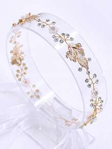 1pc Simple Alloy Leaf Crystal Elegant Hair Band Chic Bridal Hair Accessories For Weddings Anniversaries Events - Silver - View 7