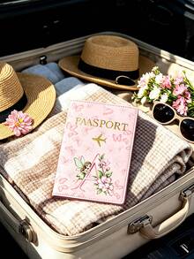 Pink Passport Cover With Letter And Butterfly Design–Portable Multifunctional Travel Organizer, Wallet,And Passport Holder – Birthday Or Holiday Gift - Multicolor - View 2