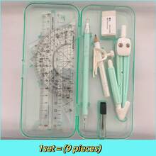 1 Set Student Compass And Ruler Set, Triangle Ruler, Protractor, Drawing Tools, Student Exam And Learning Stationery, Triangle Board, Professional Drawing Ruler, Multi-Function Clip Pen Style. 1 Set = (9 Pieces) - Multicolor - View 9