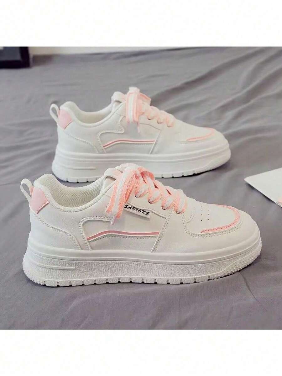 Zapatos De Tenis Mujer De Suela Gruesa Transpirable De Moda - Rosa Roja - Ver 1