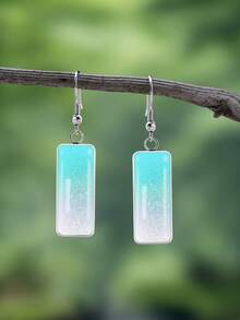YUJUGLOW 1 Pasang Anting Panjang Batang Stainless Steel 316 dengan Pola Riak Air Gradien Warna Garam Laut yang Menawan untuk Musim Panas, Cocok untuk Pemakaian Sehari-hari Wanita - Mint Blue - View 2