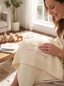 Customized Embroidered Text Baby Blanket: Customized Name, Embroidered Letters, Personalized Embroidered Blanket, Soft And Breathable Knitted Fabric, Blanket, Comfortable Gift, Creative Birthday Gift - Multicolor - View 9