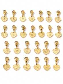 1pc Stainless Steel Heart Shape Letter Pendant With Lobster Clasp Findings Heart Alphabet Charms For DIY Jewelry Making Accessories - Pendant - View 1