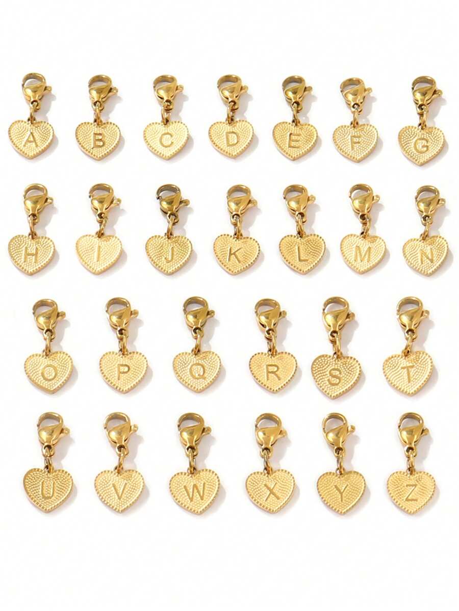 1pc Stainless Steel Heart Shape Letter Pendant With Lobster Clasp Findings Heart Alphabet Charms For DIY Jewelry Making Accessories - Pendant - View 1