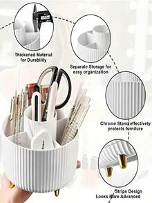 1pc Rotating Desktop Makeup Organizer, Stationery Storage Box, Pen Holder, Cosmetic Display Rack, Multi-Functional Makeup Brush Storage Bucket, Skincare Storage Box, Plastic Makeup Brush Organizer - Multicolor - View 4