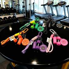 1 Set Personalized Sports Style Barbell Dumbbell Plate Keychain, Hand-Woven Fitness Keychain Set, Fashionable Versatile Fitness Kettlebell Backpack Charm With Woven Rope, Barbell, Dumbbell, Kettlebell Keychain, Unisex - View 3