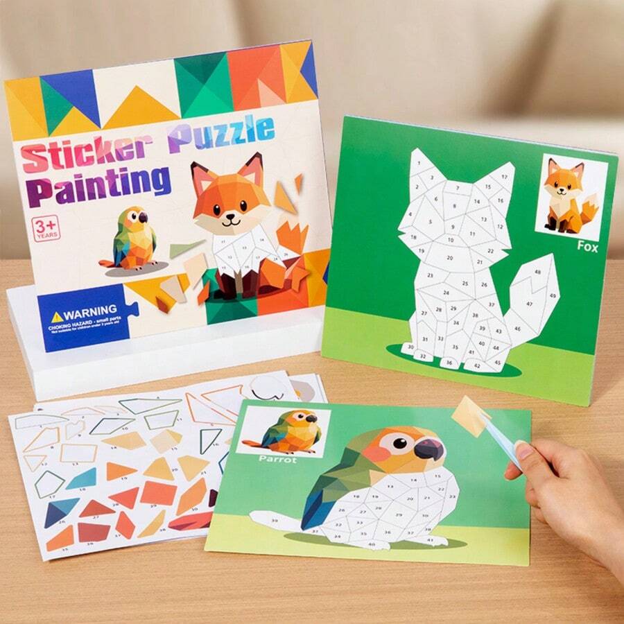 3 Sets Geometric Sticker Puzzle Game, Creative Collage Art Set, Interactive DIY Stickers, Helps Cognitive Development And Visual Thinking Training, Parent-Child Interaction, Boys And Girls Children's Game, Ideal Holiday Birthday Gift