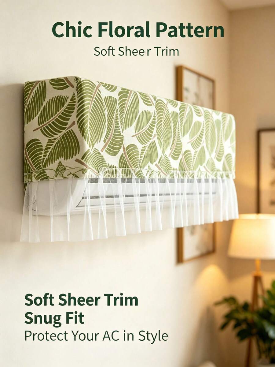1pc Vintage Botanical Print AC Dust Cover With Sheer Tulle Ruffle, Decorative Wall Hanging Air Conditioner Protector For Bedroom Living Room, Random Style - Multicolor - View 1