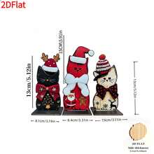 2D Flat, 3 Pieces Set, Rustic Wooden Christmas Cat Decorations. Suitable For Various Display Scenarios, Whether Living Room Table, Fireplace Mantel Or Entryway Shelf. - A - View 3