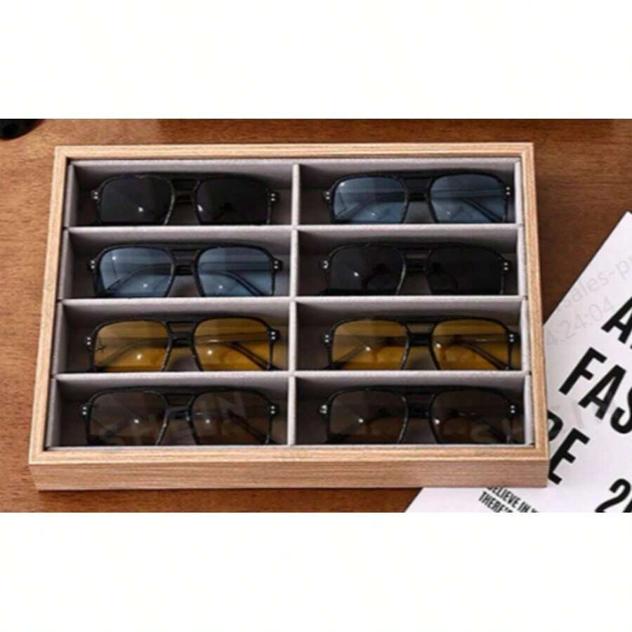 Kotak Penyimpanan Kacamata Walnut 8 Slot, Baki Penyimpanan Kacamata Mewah dengan Tutup, Baki Penyimpanan Kacamata Bergaya - Penyimpanan kacamata - View 1