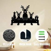 1pc Christmas Reindeer Key Hook Iron Silhouette Wall Hanging Holiday Decor Small Pendant Entryway Key Storage Rack Rustic Farmhouse Cute Vintage Nordic Winter Festive Decorative Hallway Mudroom Organizer Gift Antler Sturdy Functional - Black - View 10