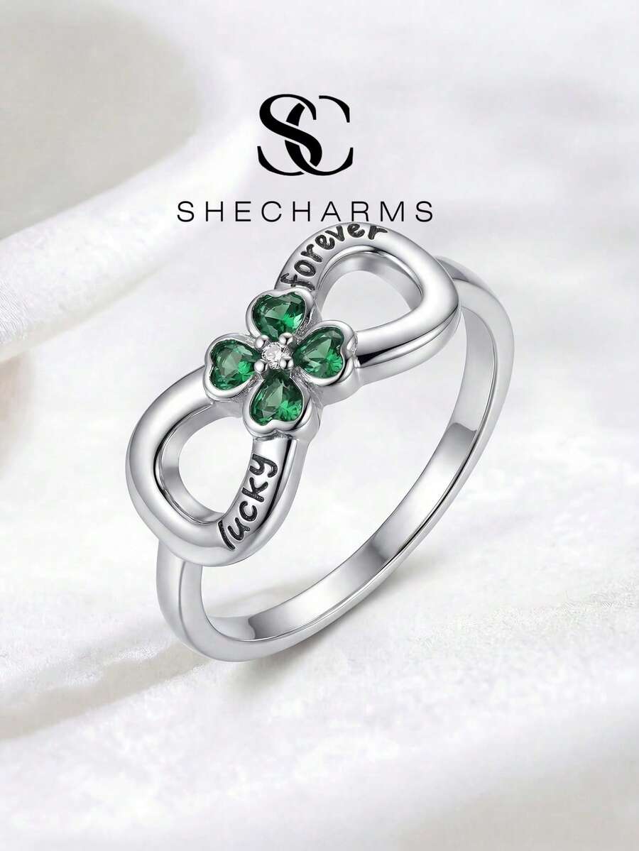 1pc Cubic Zirconia Clover Infinity Ring, Suitable For Daily Wear And Party, High-Quality Jewelry Gift - Style 4 - View 1
