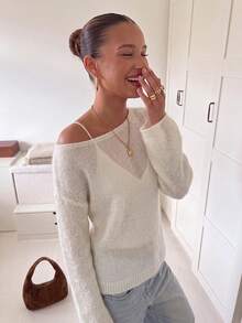 Sweater Ringan Lengan Panjang Wanita, Pakaian Kasual Jalanan, Busana Musim Gugur, Fesyen untuk Berpergian. - Aprikot - View 9
