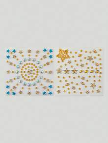 2pcs Star Face Rhinestone Sticker Set, Self-Adhesive Facial & Body Water Diamonds, Rainbow Blue Mixed Color Stars + Pure Gold Star Eye Makeup Glitter, Suitable For Electronic Music Festival, Halloween Party Cosplay - Multicolor - View 6