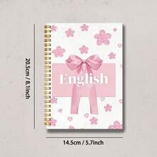 1pc A5 English Golden Spiral Notebook 100 Pages Pink Bow Flower Heart Texture Cover Wire Bound Notepad, Sweet Coquette Aesthetic Student Journal - Lined Notebook - View 3