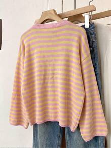 Women Fall Winter Sweater Y2k Going Out Tops Multicolor Sweater, Long-Sleeve Pullover With Stripes, Collegiate Casual Streetwear - Multicolor - View 12