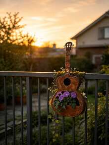 Distressed Iron Art Guitar Planter, Openwork Design, Outdoor Garden Hanging Flower Pot, Decorative Ornament - Regular Model - View 6