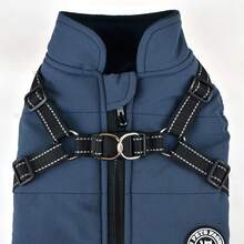 Dog Clothes Autumn/Winter Reflective Harness Vest Back Zipper Design Pet Clothing Warm Coat Adjustable Tail Small Dog Suitable - Navy Blue - Navy Blue - View 7