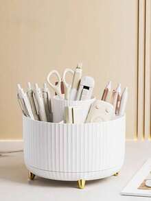 1 buah Organizer Makeup Meja Putar, Kotak Penyimpanan Alat Tulis, Tempat Pena, Rak Display Kosmetik, Ember Penyimpanan Kuas Makeup Multifungsi, Rak Penyimpanan Perawatan Kulit, Organizer Kuas Makeup Plastik - MultiWarna - View 13