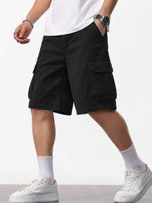 1pc Teen Boy Casual Outdoor High Street Multi-Pocket Cargo Shorts, Summer - Black - View 8
