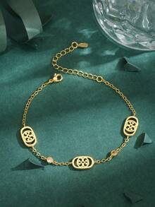1pc High Quality European & Middle Eastern Gold Copper Plated 18k Gold Luxury Cross Circle Bracelet, Women's Gift, Daily Wear - Yellow Gold - View 1
