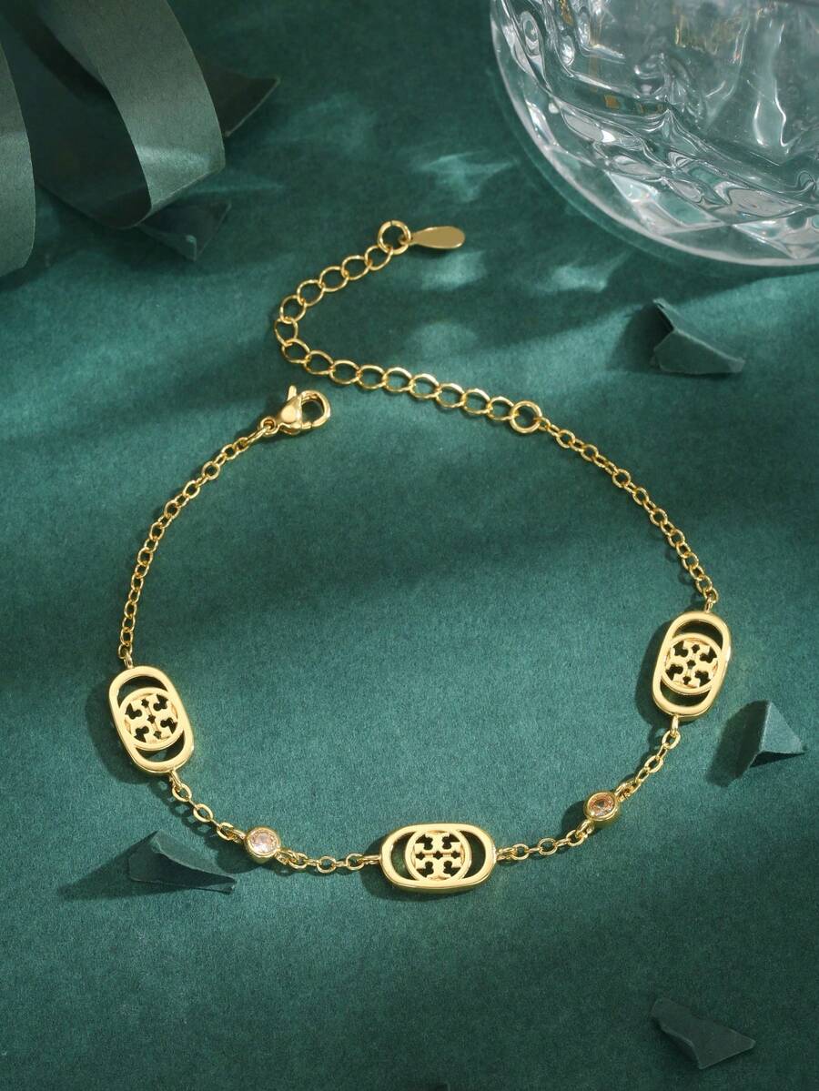 1pc High Quality European & Middle Eastern Gold Copper Plated 18k Gold Luxury Cross Circle Bracelet, Women's Gift, Daily Wear - Yellow Gold - View 1