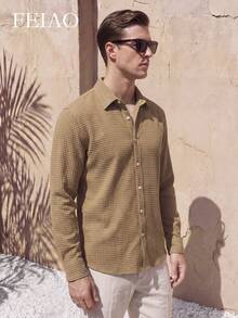 FEIAO Men's American Vintage Old Money Style Classic Corduroy Large Corn Kernel Texture Brown Shirt, Fashionable And Versatile - Khaki - View 4