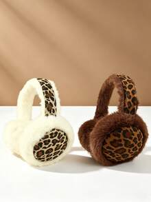 1pc Kids Warm Plush Decorative Earmuffs, Leopard Print Soft Ear Covers, Suitable For Winter Outdoor Wear - Multicolor - View 5