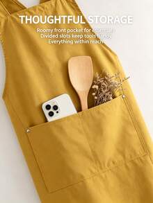 Black Waterproof Oil-Proof Cross-Back Apron, Cargo Style Style For Cooking, Baking, Kitchen Use, Unisex - Multicolor - View 6