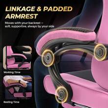 Fabric Gaming Chair With Footrest, Ergonomic Computer Desk Chair With Pocket Spring Cushion Home Office High Back Lumbar Support Heavy Duty Wide - Pink - View 3