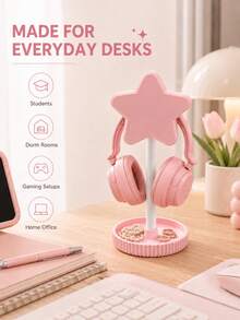 1pc Pink Star Headphone Stand, Cute Desktop Headphone Storage Rack With Storage Base, Suitable For Bedroom, Dorm, Office And Desktop Decoration - Multi-color (Pink) - View 6