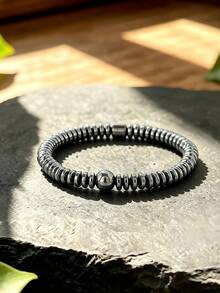 Minimalist Style Hematite Bracelet For Men, Courage, Confidence, Protection Meditation Spirituality Jewelry Daily Wear Gift For Him, Dad, Boyfriend - Gun Black - View 3