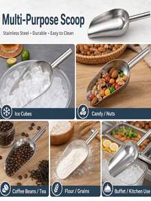 1/2pcs Stainless Steel Ice Scoop Set, Premium Metal Scoops Suitable For Ice Cubes, Coffee Beans, Flour, Candy And Snacks; Durable Kitchen Scoops With Comfortable Grip, Polished Silver Serving Scoops, Suitable For Bar, Kitchen, Party, Buffet And Home Use - Multicolor - View 6