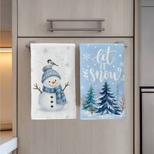 2PCS Kitchen Towels, Christmas Blue Snowman Snowy Scene Kitchen Towel Dish Cloth, Watercolor Style 40*60cm Rectangular Soft Microfiber Cleaning Kitchen Towel, Perfect For Kitchen, Dining Room And Bathroom Use, Christmas Kitchen Decor, Home Decoration, Neighbor Housewarming Gift, Dishcloth Dish Towel - Baby Blue - View 8