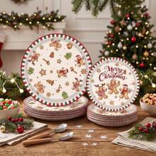 10/20/50 Pcs Piring Kertas Sekali Pakai Natal Vintage Motif Gingerbread Man Ukuran 7 Inci & 9 Inci, Desain Merry Christmas Snowflake Candy Cane Xmas, Peralatan Makan Meja Meriah untuk Makan Malam Libur Natal dan Dekorasi Meja Pertemuan Musim Dingin - Warna-warni 2 - View 6