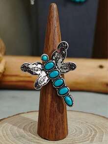 Bohemian Vintage Distressed Turquoise Dragonfly Ring, Suitable For Women's Daily Casual, Gathering, Vacation, Dating, Back To School Outfits - Dragonfly - View 2