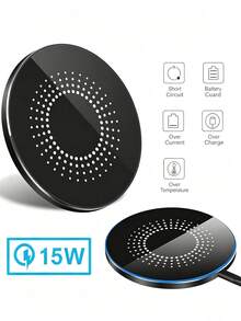 15W Wireless Charger, Compatible With IPhone 17/16/15/14/13/12 Pro/XS Max/Mini/X/X/XR, Inductive Fast Wireless Charging Pad, Compatible With Samsung - Black - View 5