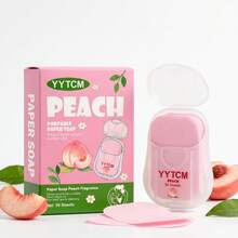 YYTCM Sabun Lembaran Portabel Peach 50 lembar, Kotak Penyimpanan Mini Tutup Flip, Sabun Tangan Sekali Pakai, Kertas Sabun untuk Perjalanan Luar Ruangan, Pelajar, Sabun Pembersih Lembut Portabel, Busa Melimpah, Mudah Dibilas, Tanpa Residu - Persik - View 7