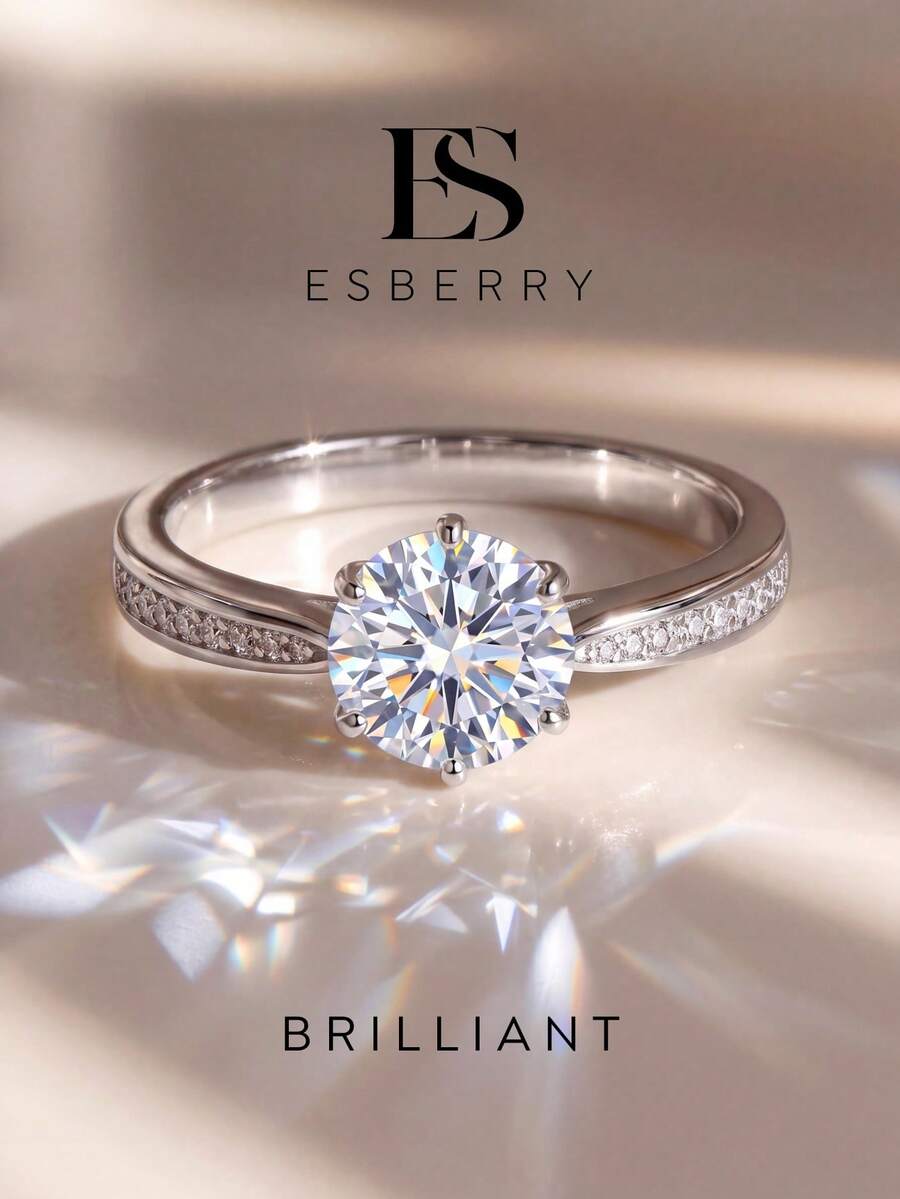 ESBERRY 1件莫桑鑽訂婚戒指/婚戒，女士S型永恆戒指/承諾戒指/週年紀念戒指，奢華珠寶禮物/新娘珠寶