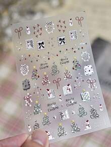 3D Embossed Christmas Nail Stickers, Self‑Adhesive Snowman X‑Mas Tree Gift Box Bow Star Self Adhesive Nail Decals, Sweet Winter Holiday DIY Manicure Decorations - Multicolor - View 4