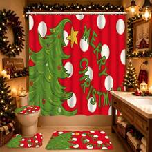1/4pcs Christmas Tree Shower Curtain Set With 12 Hooks, Waterproof Polyester Bathroom Curtain, Thickened, Durable Quick-Dry, 180*180cm, Christmas Bathroom Decor - A - View 15