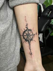 3pcs Herbal Temporary Tattoo Sticker, Cross Text Ink‑Wash Dragon Compass Sword Dark Pattern, Realistic Fake Tattoo Design, Suitable For Daily Wear, Bachelorette Party Favors, Music Festivals, Game Events, Graduation Gifts, Lasts 7‑14 Days - Black - View 5