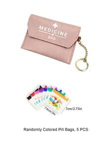 "MEDICINE BAG" Printed Leather Portable Pill Pouch With Keychain, Can Be Directly Attached To Bags Or Keys, For Carrying Pills, Tablets, Band-Aids And Other Small Medical Supplies. Comes With 5 Sealed Dust-Proof Compartments. Minimalist Premium Design, Lightweight And Space-Saving. Suitable For Commuting, Outdoor Travel, Home Use, Elderly, Students And Travelers. Compact Portable Medical Storage Bag, Essential Travel Accessory. - Multicolor - View 15