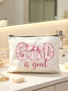 Cosmetic Bag, God Is Good Coquette Bow Floral Print Makeup Pouch, Canvas Zipper Toiletry Bag, Portable Travel Storage Pouch, Women Gift For Holiday Party Daily Use - Multicolor - View 7