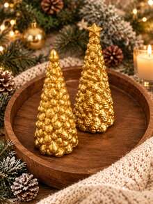 Gold Christmas Tree Tabletop Decor, Elegant Holiday Centerpiece, Star-Topped Festive Home Decoration, Suitable For Living Room, Mantel, Bookshelf, Dining Table, Winter Party, Christmas Wedding And Seasonal Holiday Display - Multicolor - View 2